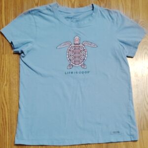 Life Is Good Light Blue Tee with Turtle Graphic